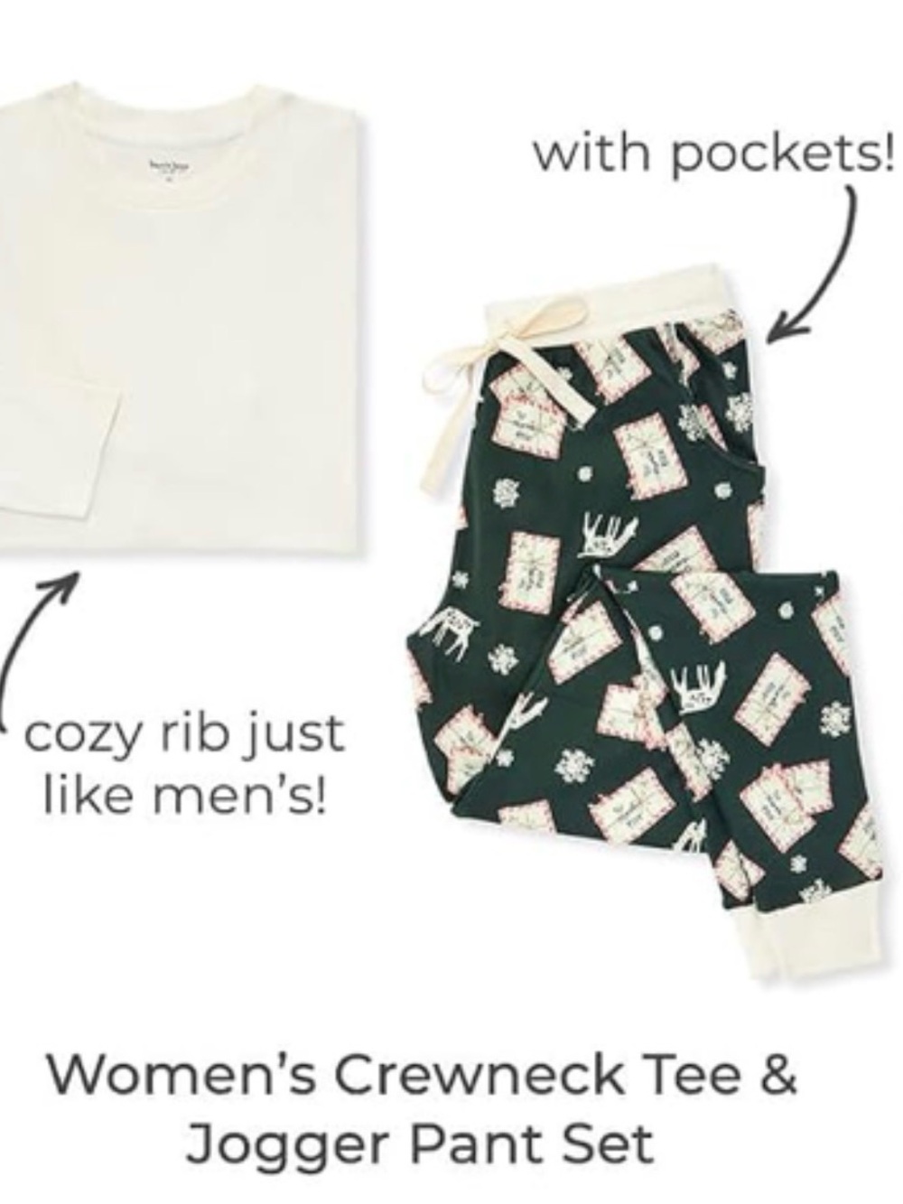 Burt's Bees Baby Women’s Top & Forest Green Reindeer Print Jogger